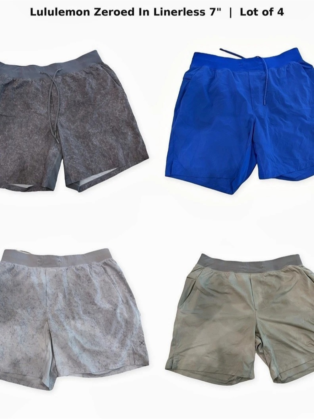 Lululemon Zeroed In Linerless Shorts 7" Men's XL Lot of 4 Blue Gray Camo